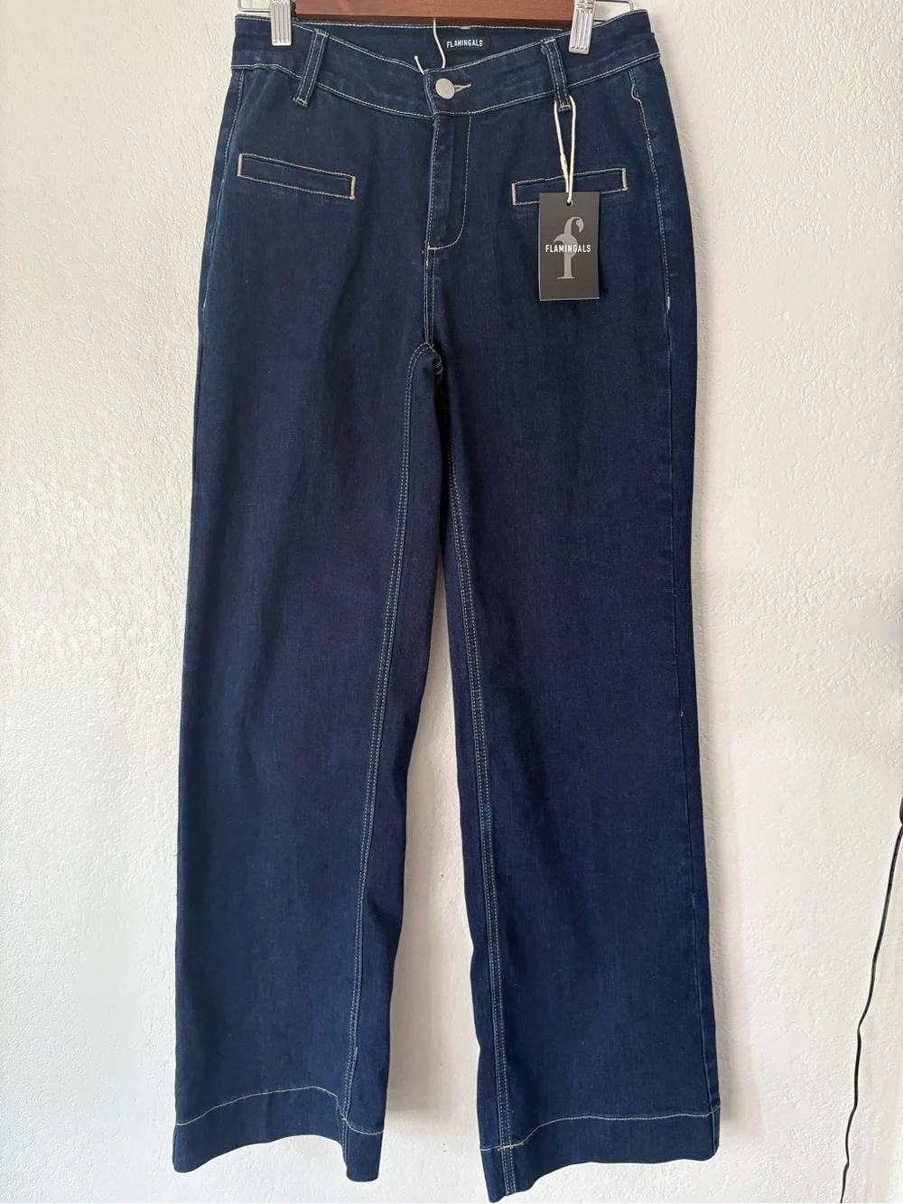 Flamingals High-Rise Dark Blue Wash front welt pockets xs